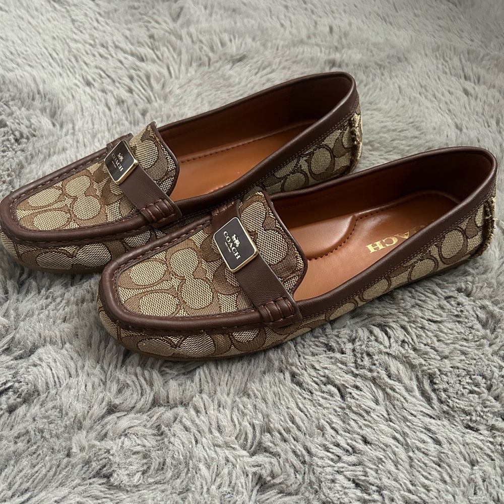 Coach Brown Leather Flats with Signature Monogram